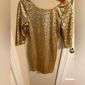 Gold Sequined Mini Dress